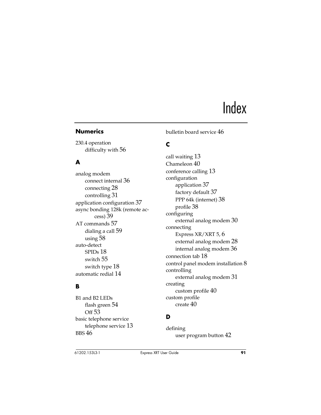 ADTRAN Express XRT manual Index, Numerics 