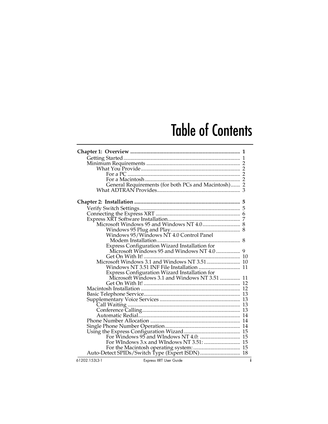 ADTRAN Express XRT manual Table of Contents 