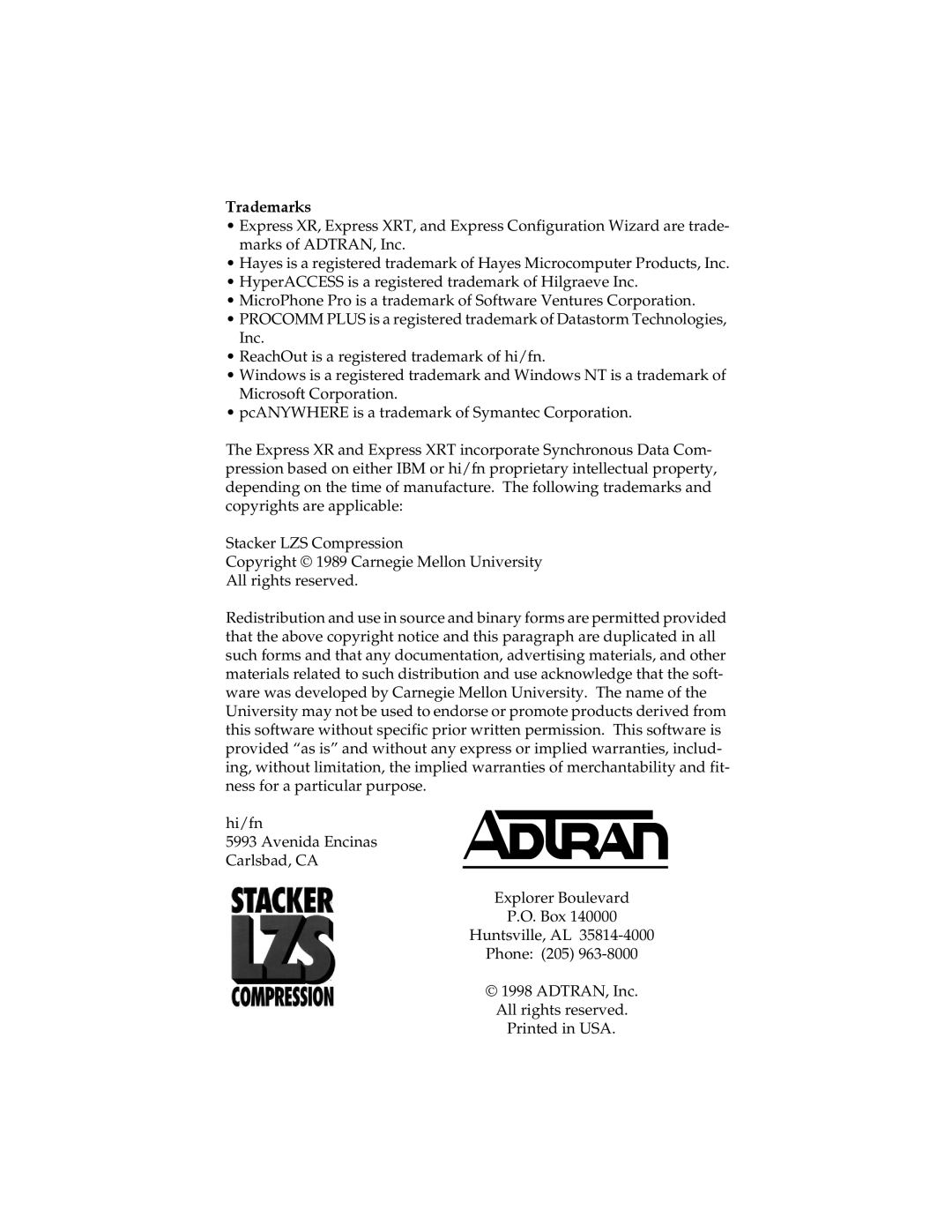 ADTRAN Express XRT manual Trademarks 