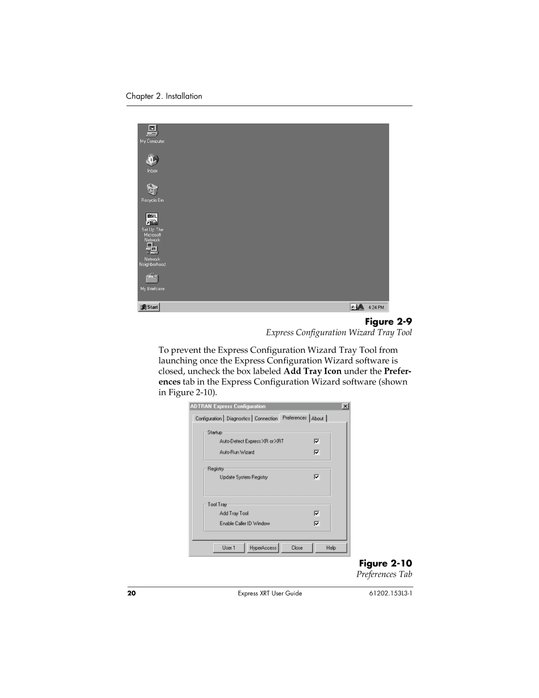 ADTRAN Express XRT manual Express Configuration Wizard Tray Tool, Preferences Tab 