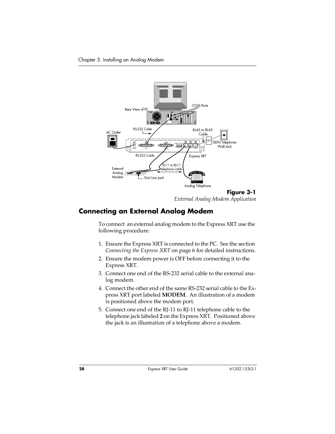 ADTRAN Express XRT manual Connecting an External Analog Modem, External Analog Modem Application 