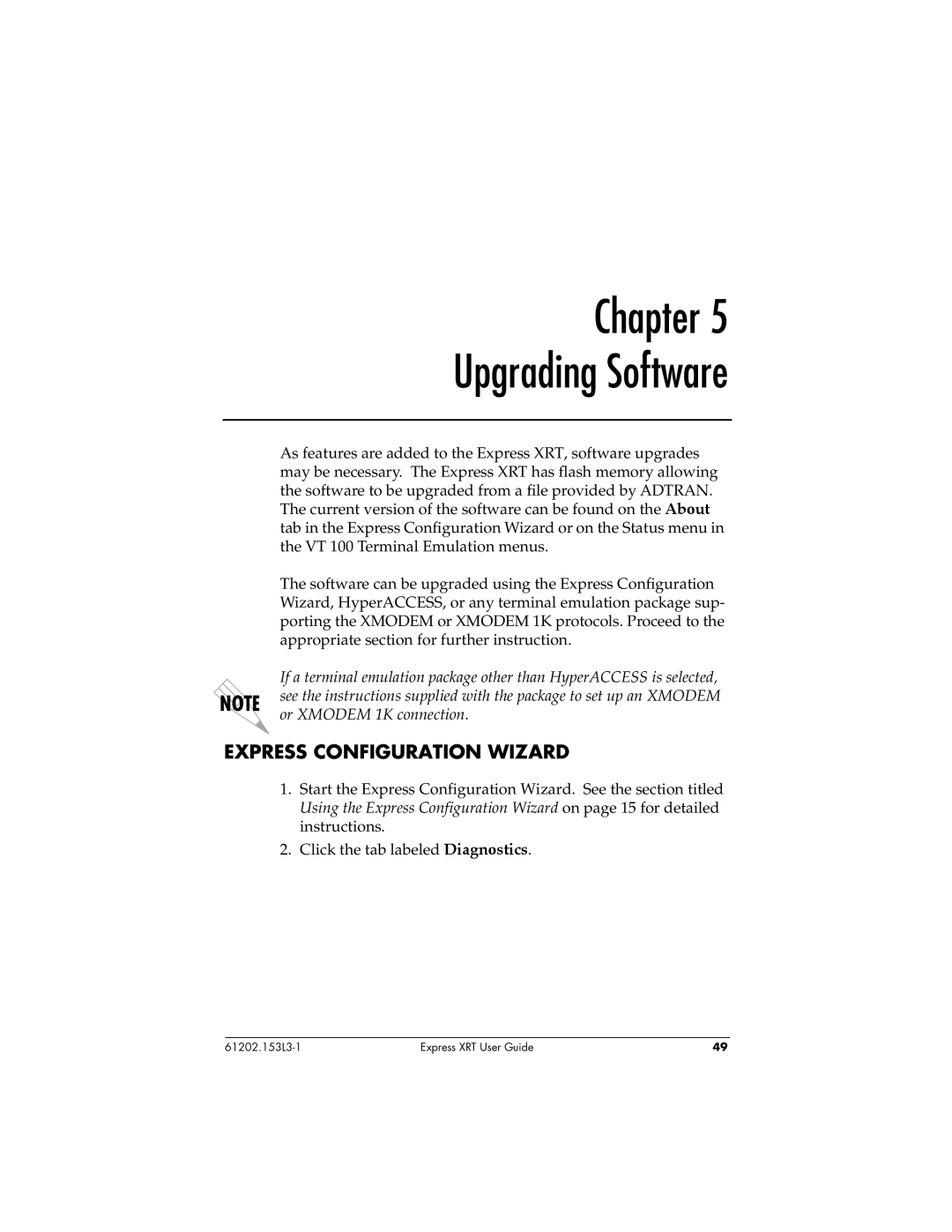 ADTRAN Express XRT manual Chapter Upgrading Software, Express Configuration Wizard 