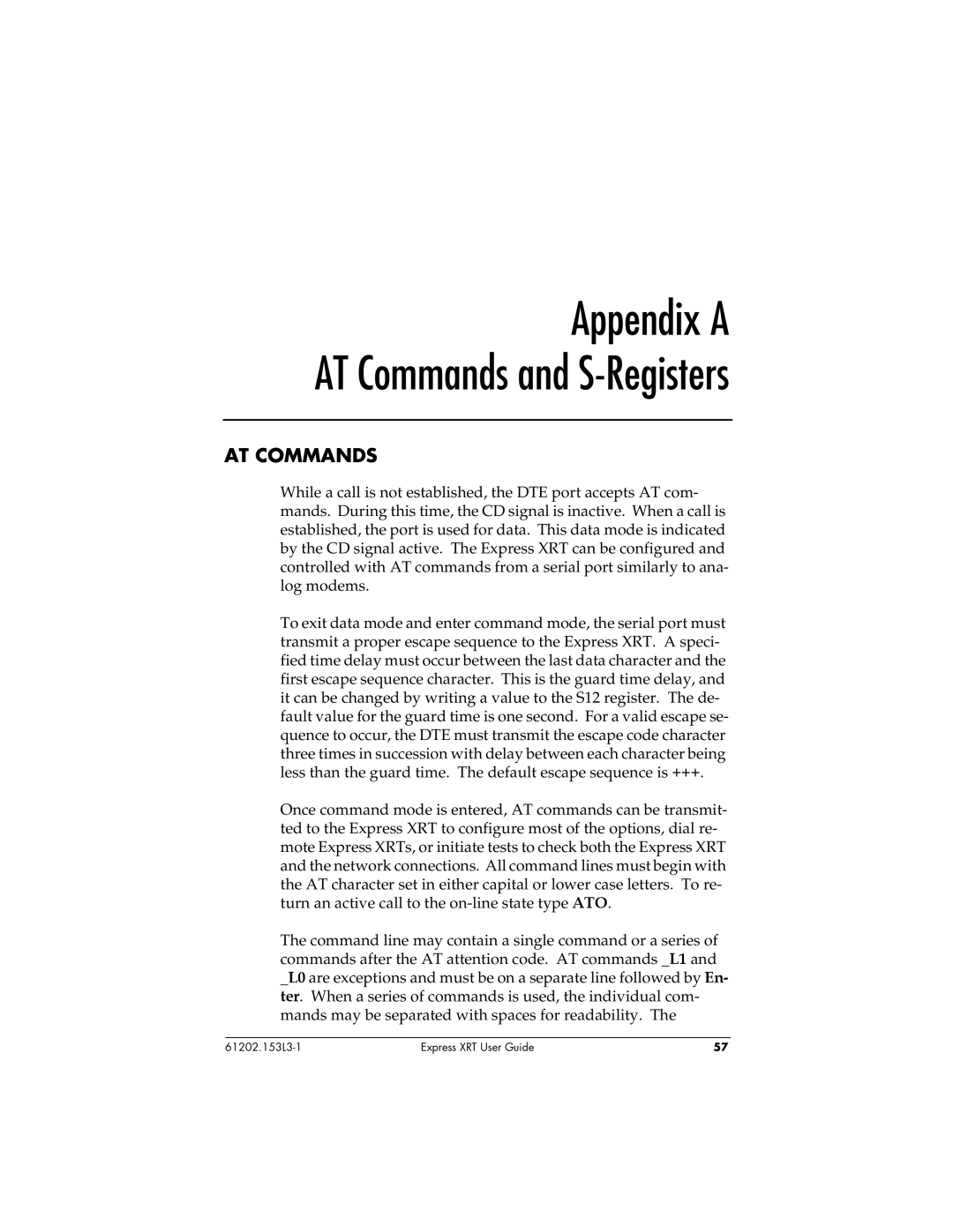 ADTRAN Express XRT manual Appendix a AT Commands and S-Registers 