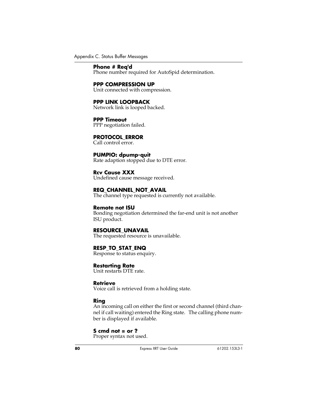 ADTRAN Express XRT manual PPP Compression UP, PPP Link Loopback, Protocolerror, Reqchannelnotavail, Resourceunavail 