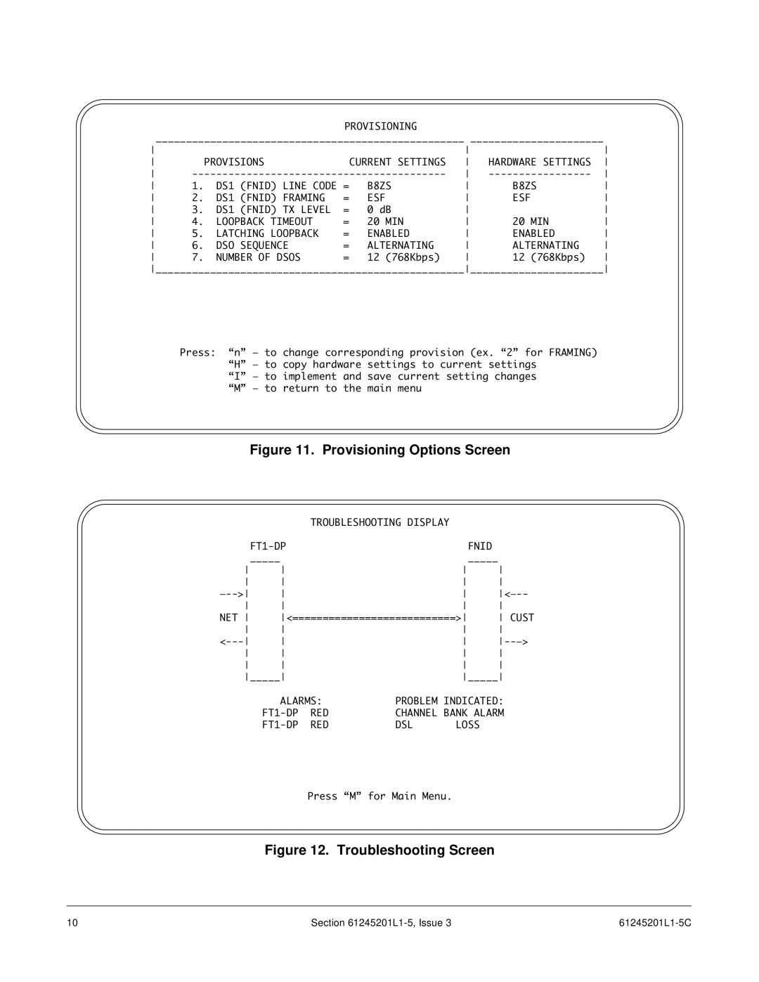 ADTRAN T200 FNID specifications Provisioning Options Screen 