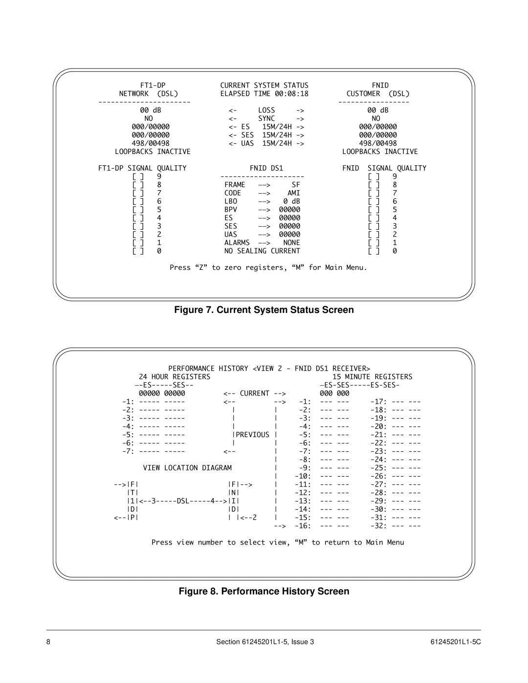 ADTRAN T200 FNID specifications Current System Status Screen 