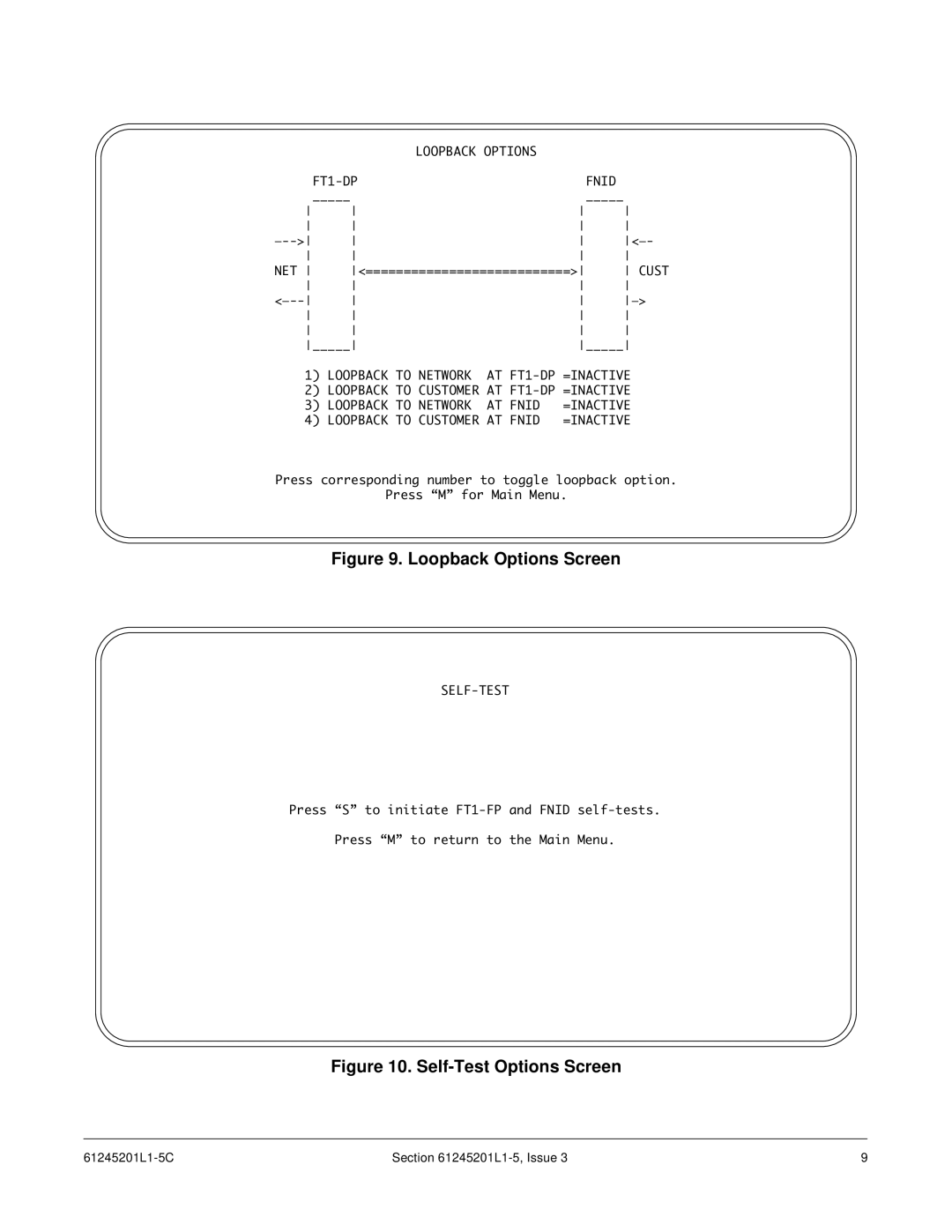 ADTRAN T200 FNID specifications Loopback Options Screen 