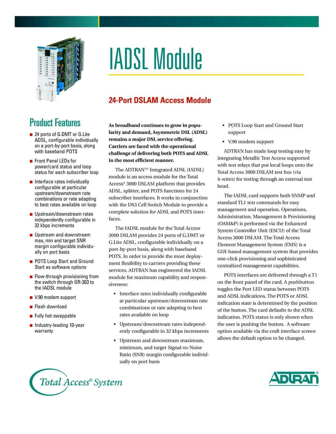 ADTRAN IADSL Module warranty Iadsl Module 