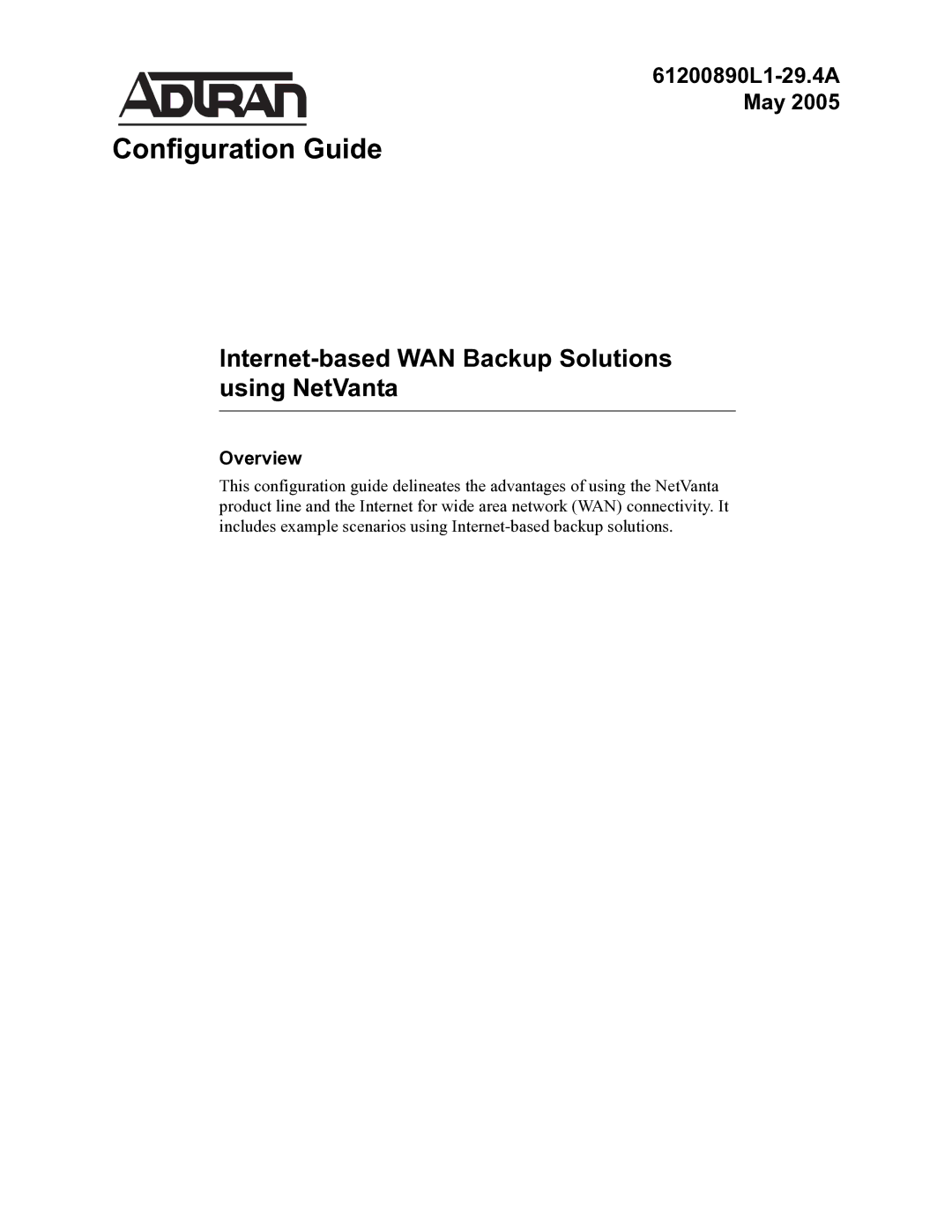 ADTRAN Internet-Based WAN Backup manual Configuration Guide 