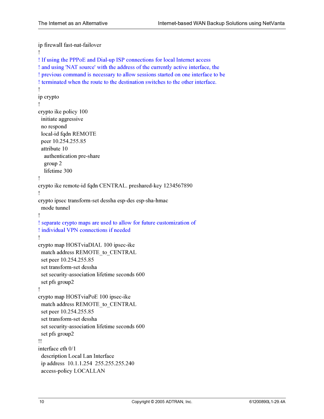 ADTRAN Internet-Based WAN Backup manual Ip firewall fast-nat-failover 