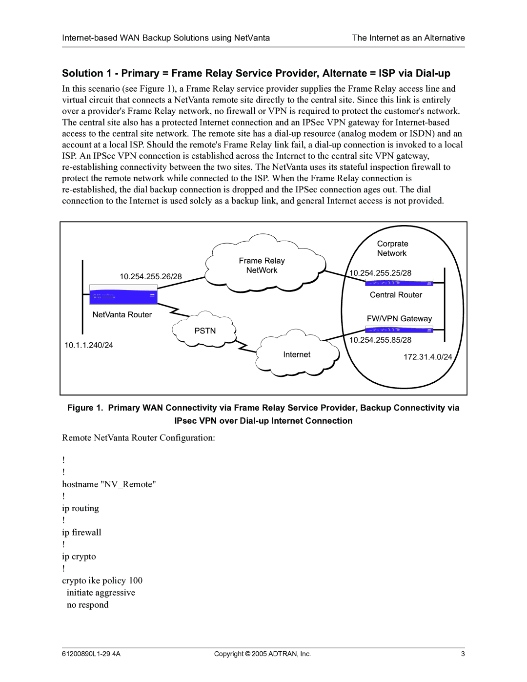 ADTRAN Internet-Based WAN Backup manual 61200890L1-29.4A Copyright 2005 ADTRAN, Inc 