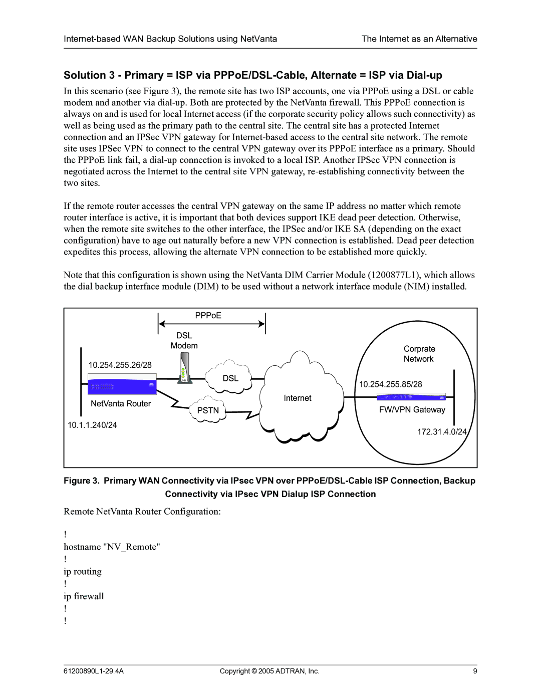 ADTRAN Internet-Based WAN Backup manual 61200890L1-29.4A Copyright 2005 ADTRAN, Inc 