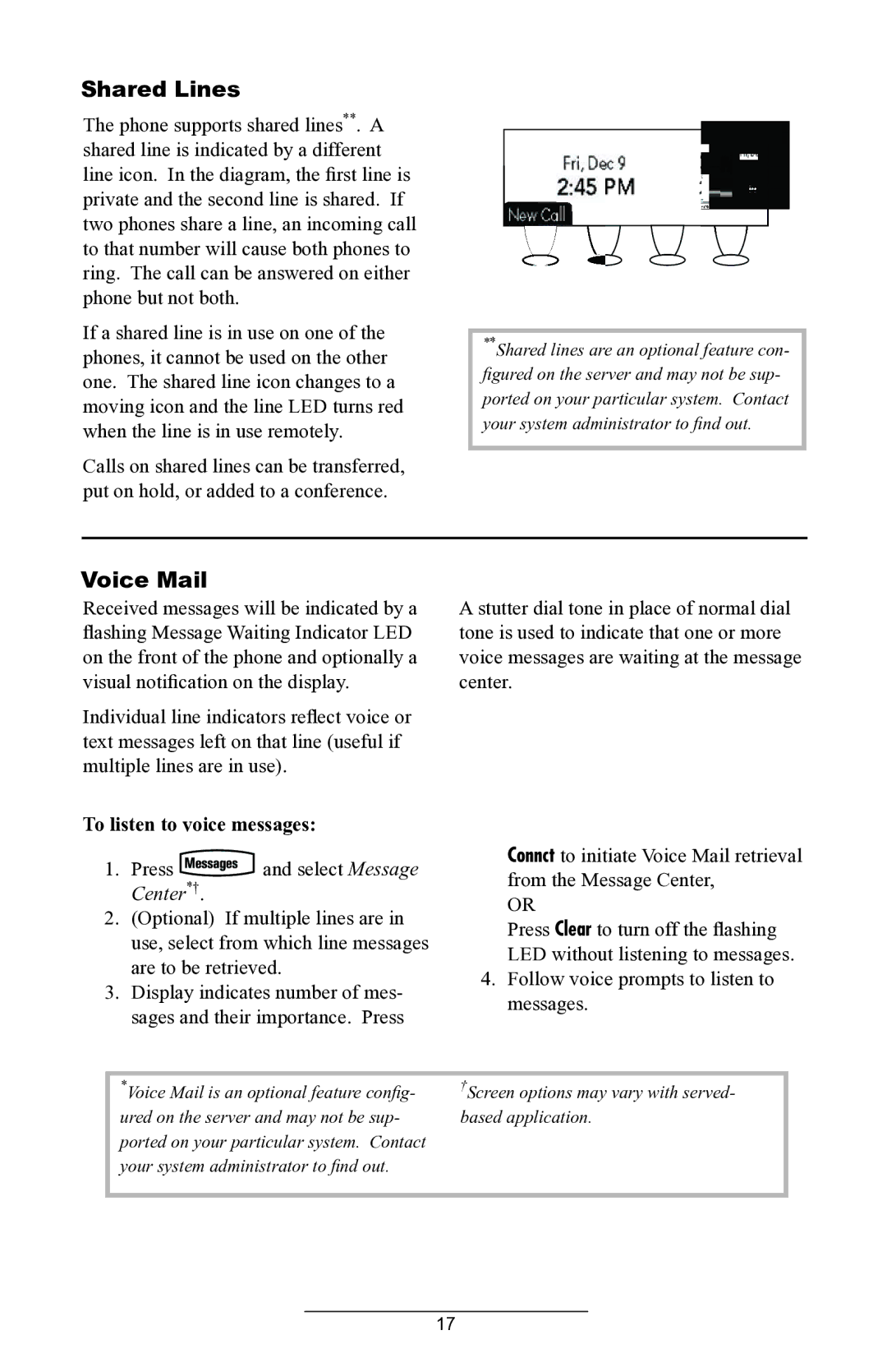 ADTRAN IP 430 manual Shared Lines, Voice Mail, To listen to voice messages 