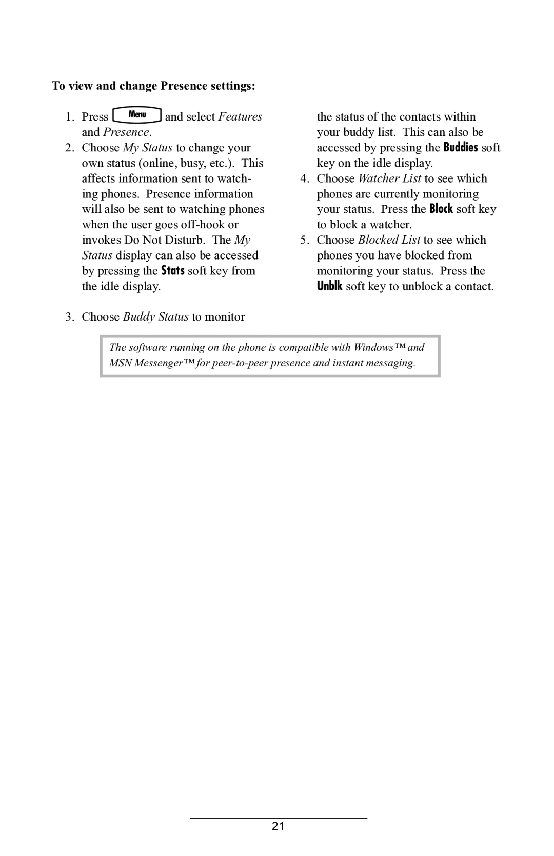 ADTRAN IP 430 manual To view and change Presence settings 