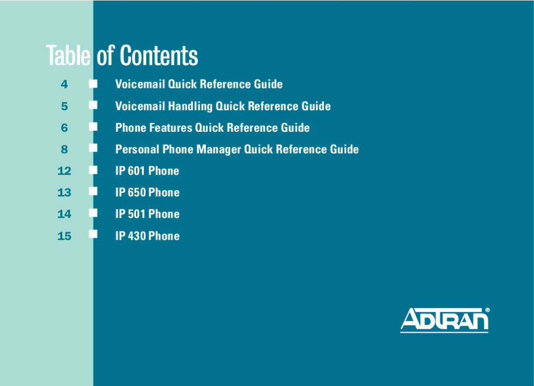 ADTRAN IP 601, IP 501, IP 650 manual Table of Contents 