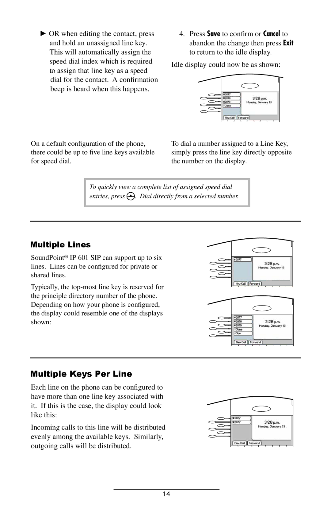 ADTRAN IP601SIP manual Multiple Lines, Multiple Keys Per Line 