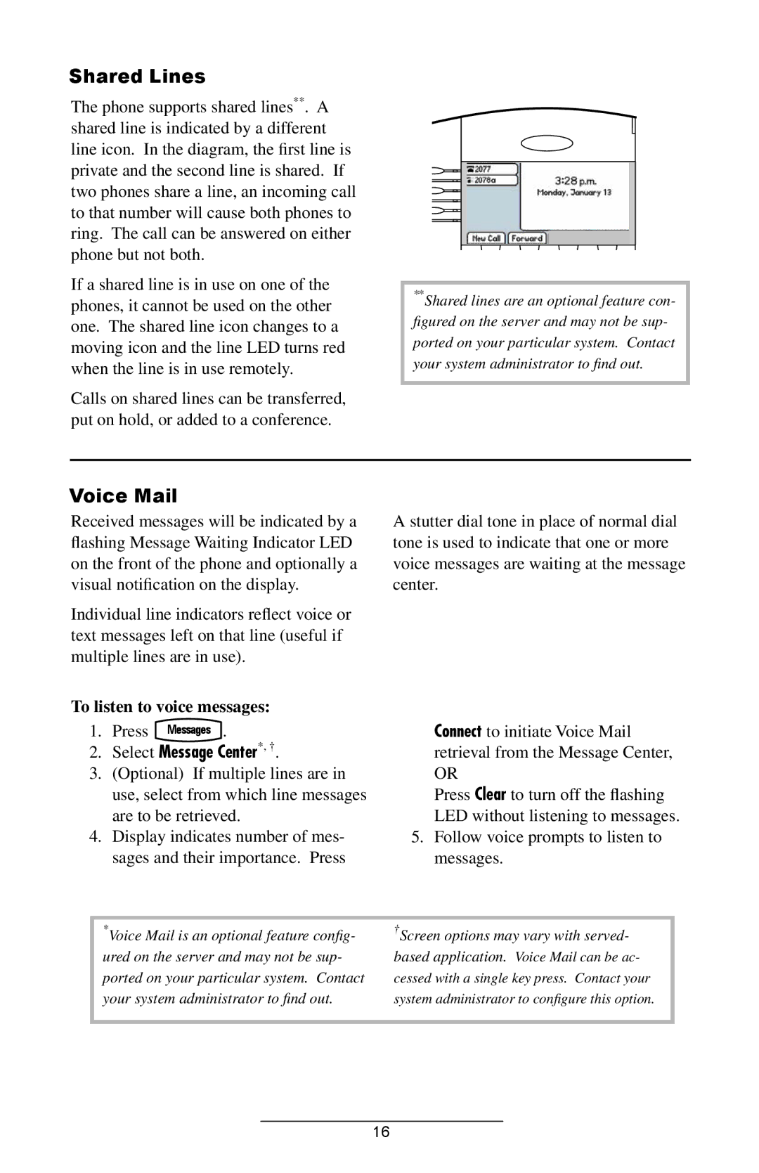 ADTRAN IP601SIP manual Shared Lines, Voice Mail, To listen to voice messages, Select Message Center*, † 