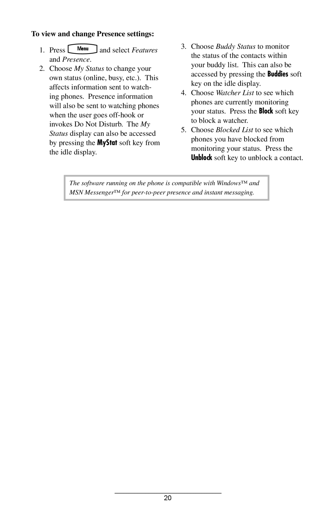 ADTRAN IP601SIP manual To view and change Presence settings 