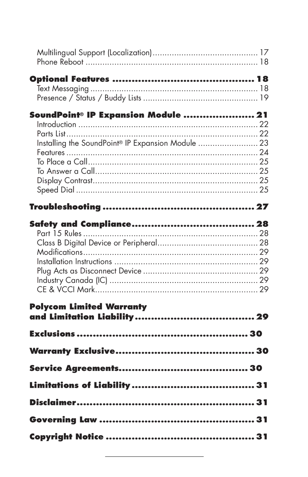 ADTRAN IP601SIP manual Optional Features, SoundPoint IP Expansion Module, Troubleshooting Safety and Compliance 