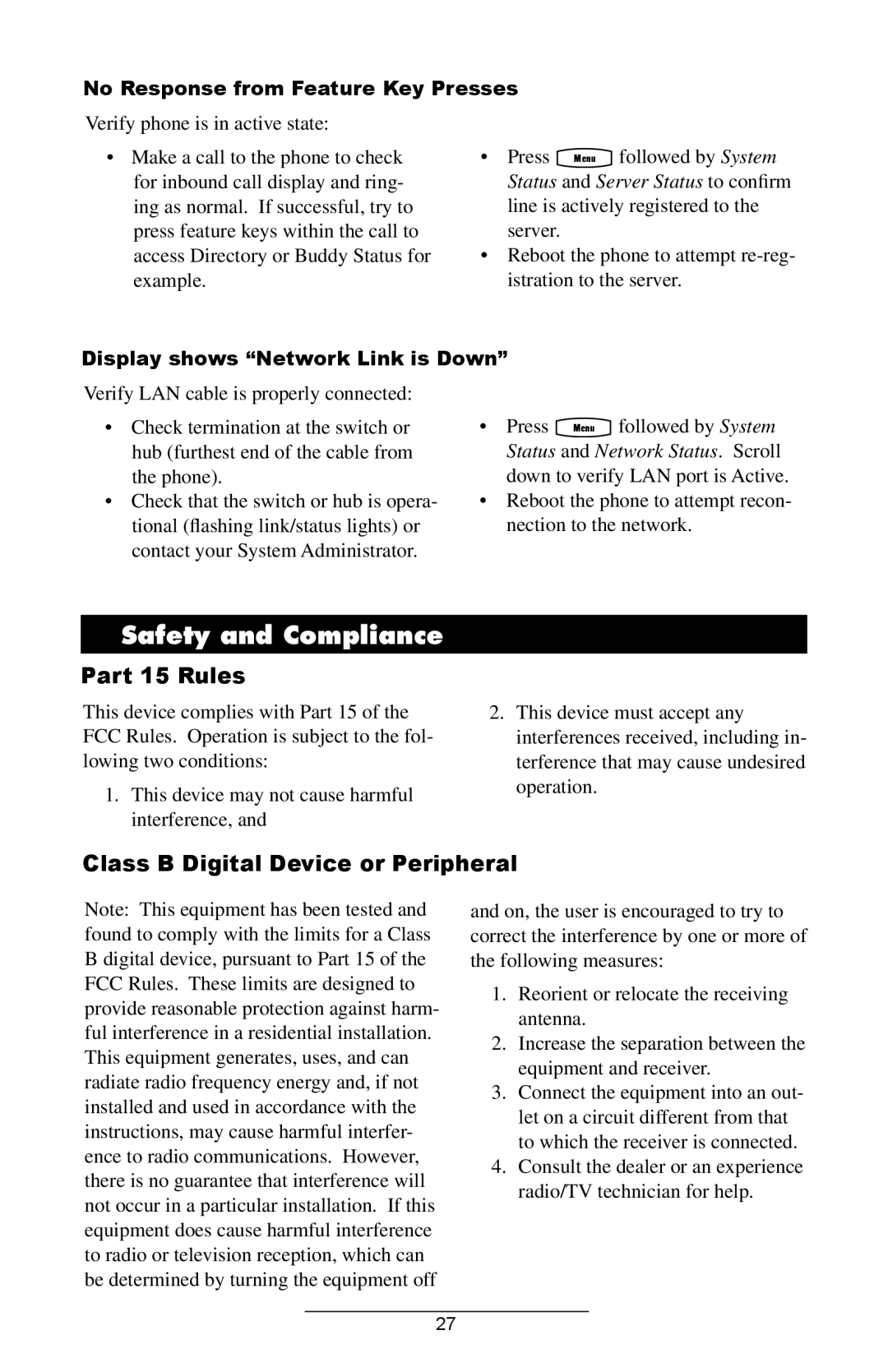 ADTRAN IP601SIP manual Safety and Compliance, Part 15 Rules, Class B Digital Device or Peripheral 