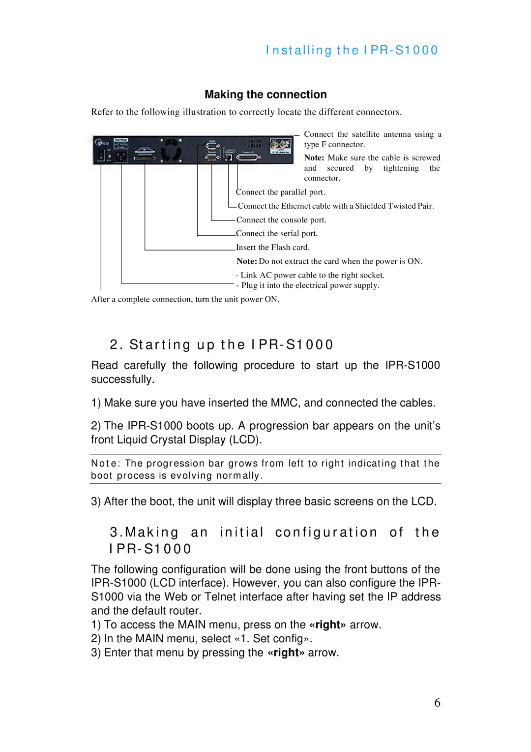 ADTRAN manual Starting up the IPR-S1000, Making an initial configuration of the IPR-S1000, Making the connection 