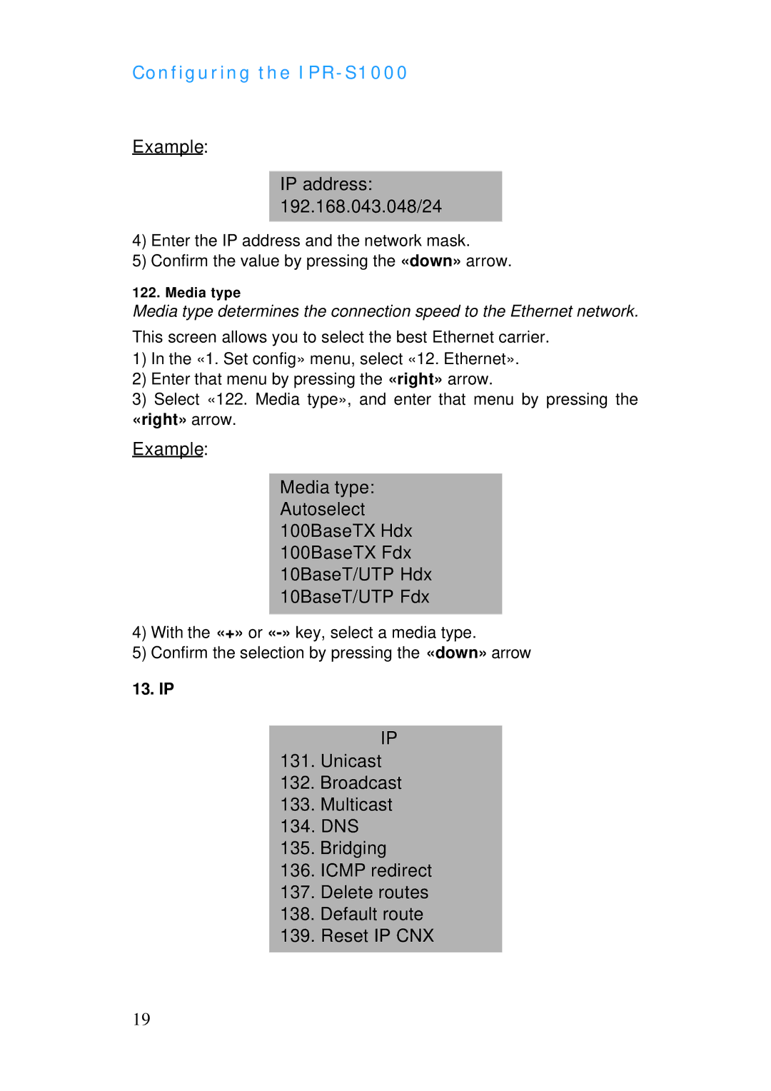 ADTRAN IPR-S1000 manual Example IP address 192.168.043.048/24, 13. IP 