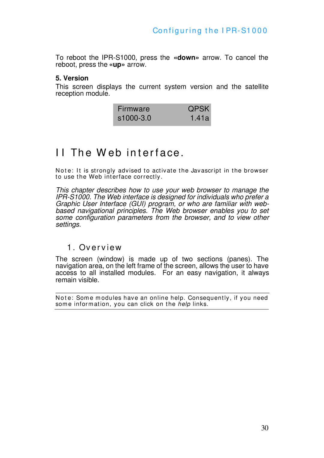 ADTRAN IPR-S1000 manual FirmwareQPSK S1000-3.01.41a, Version 