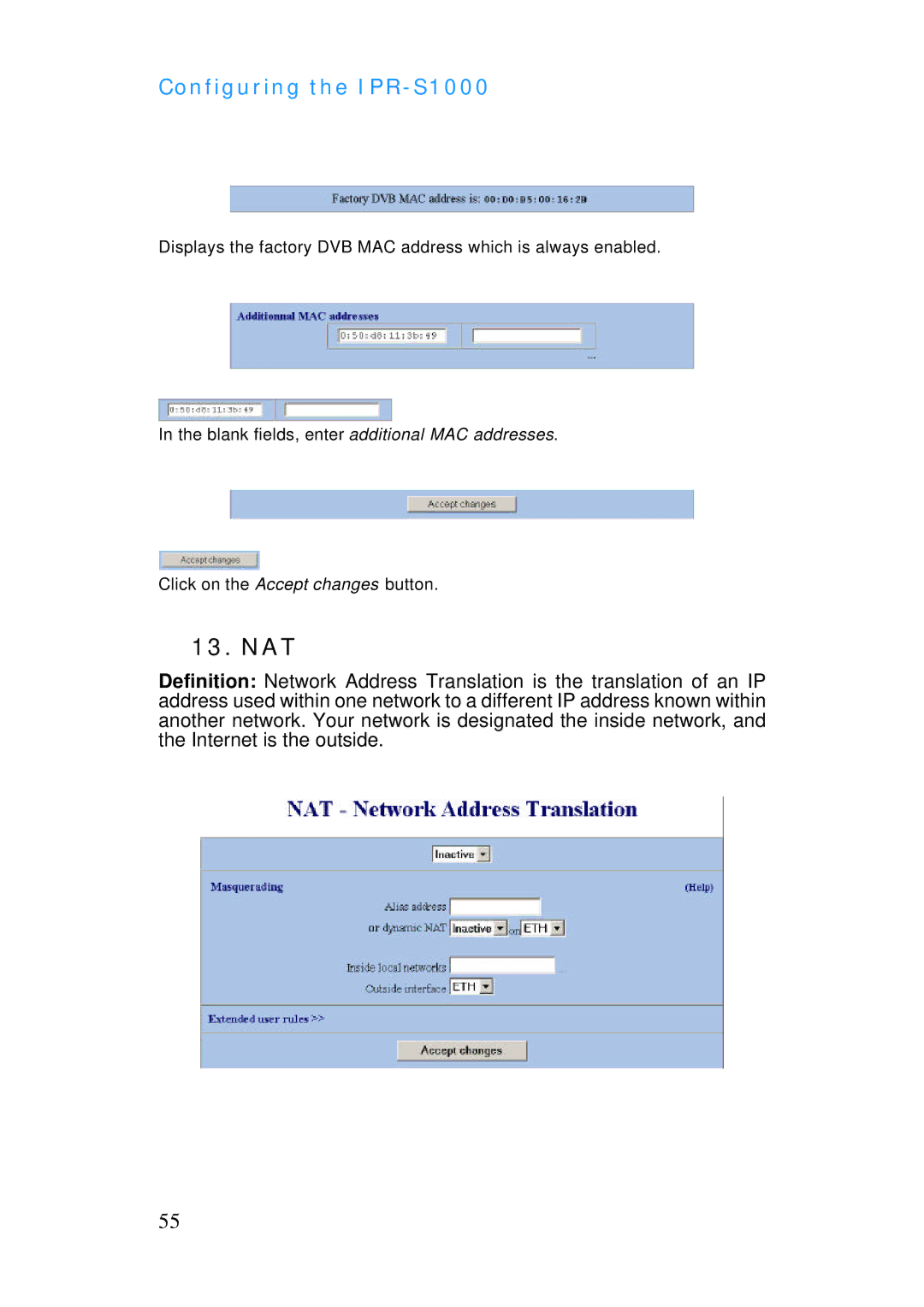 ADTRAN IPR-S1000 manual Nat 