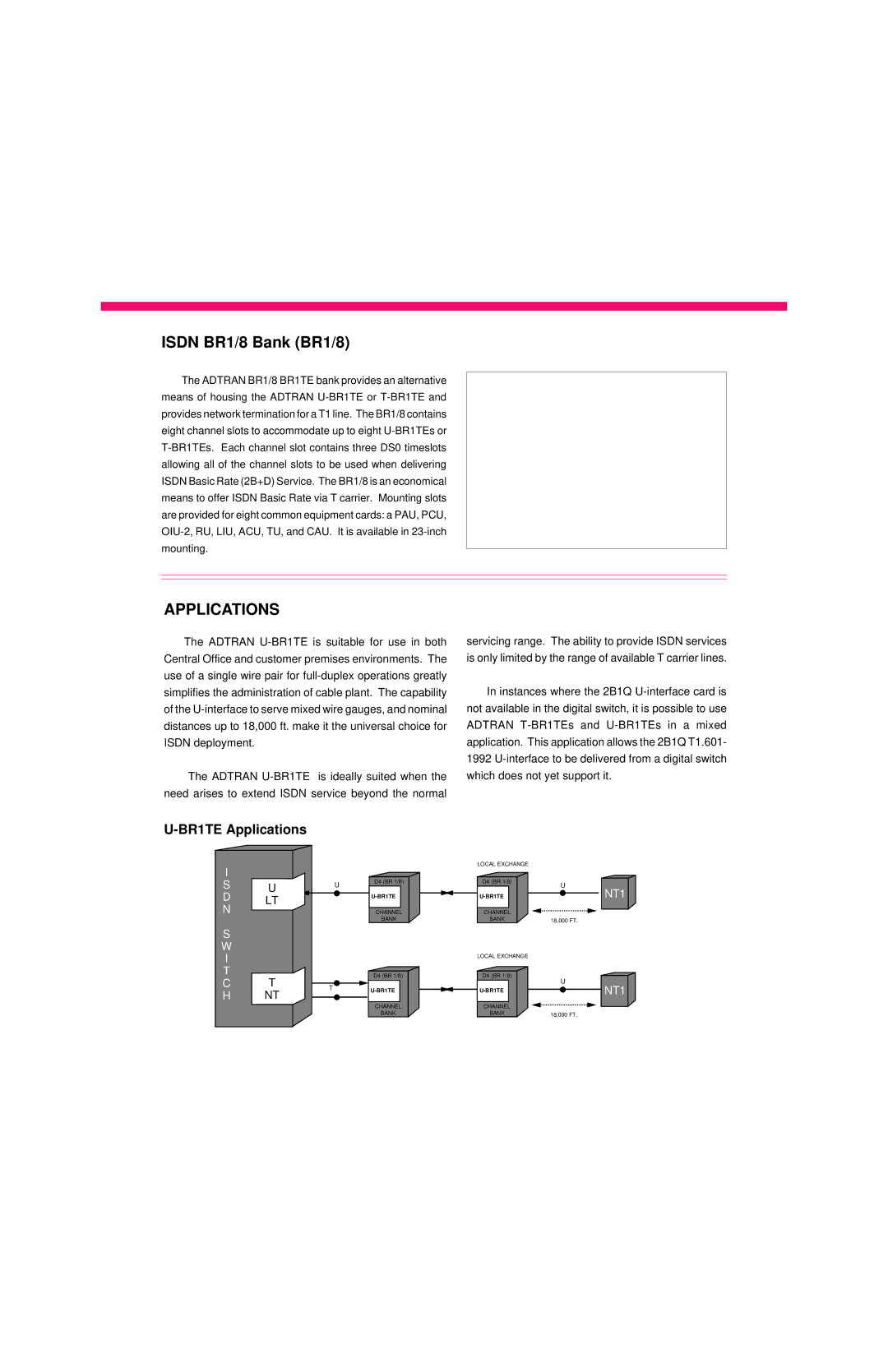 ADTRAN ISDN 2B1Q manual Isdn BR1/8 Bank BR1/8, Applications 