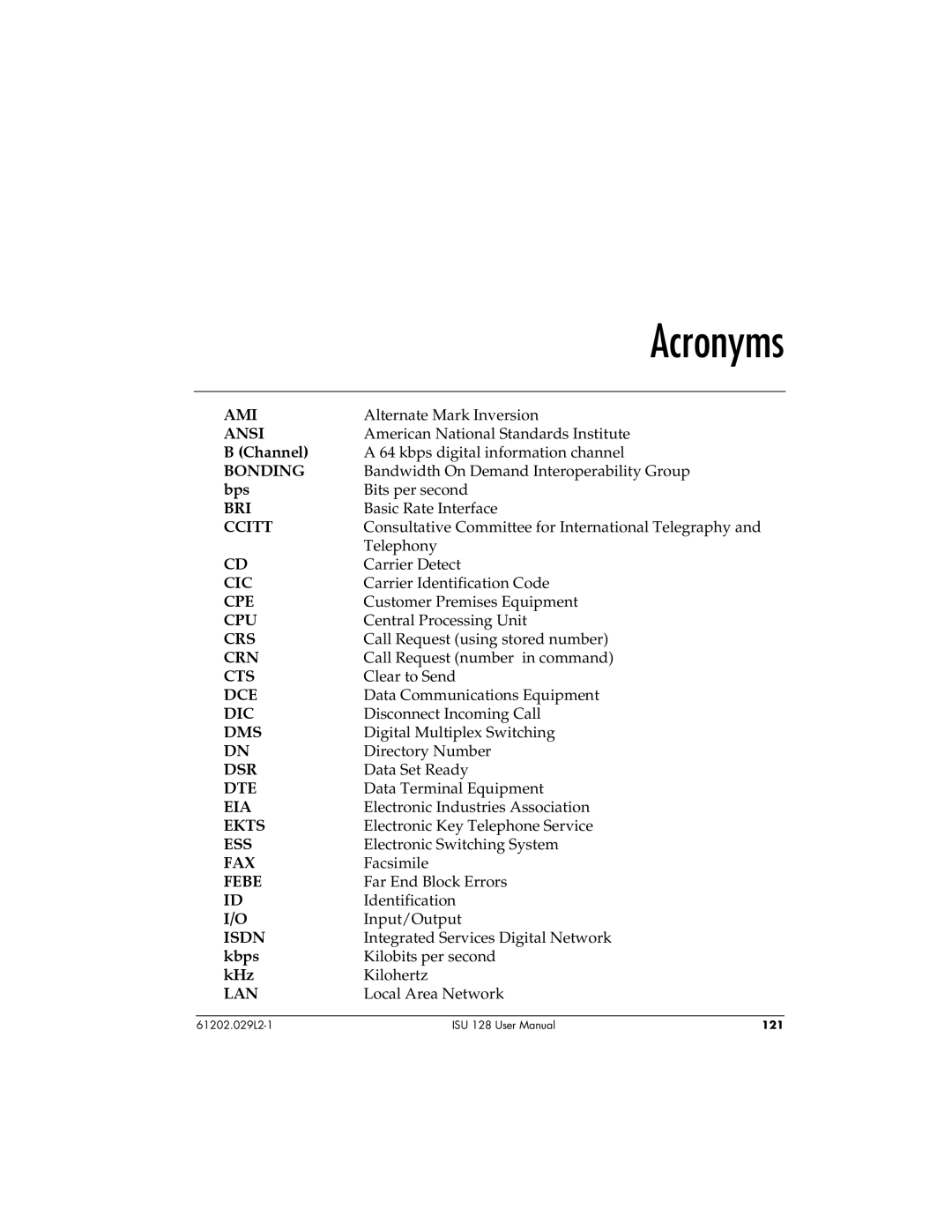 ADTRAN ISU 128 Ami, Ansi, Bri, Ccitt, Cic, Cpe, Cpu, Crs, Crn, Cts, Dce, Dic, Dms, Dsr, Dte, Eia, Ekts, Ess, Fax, Febe 