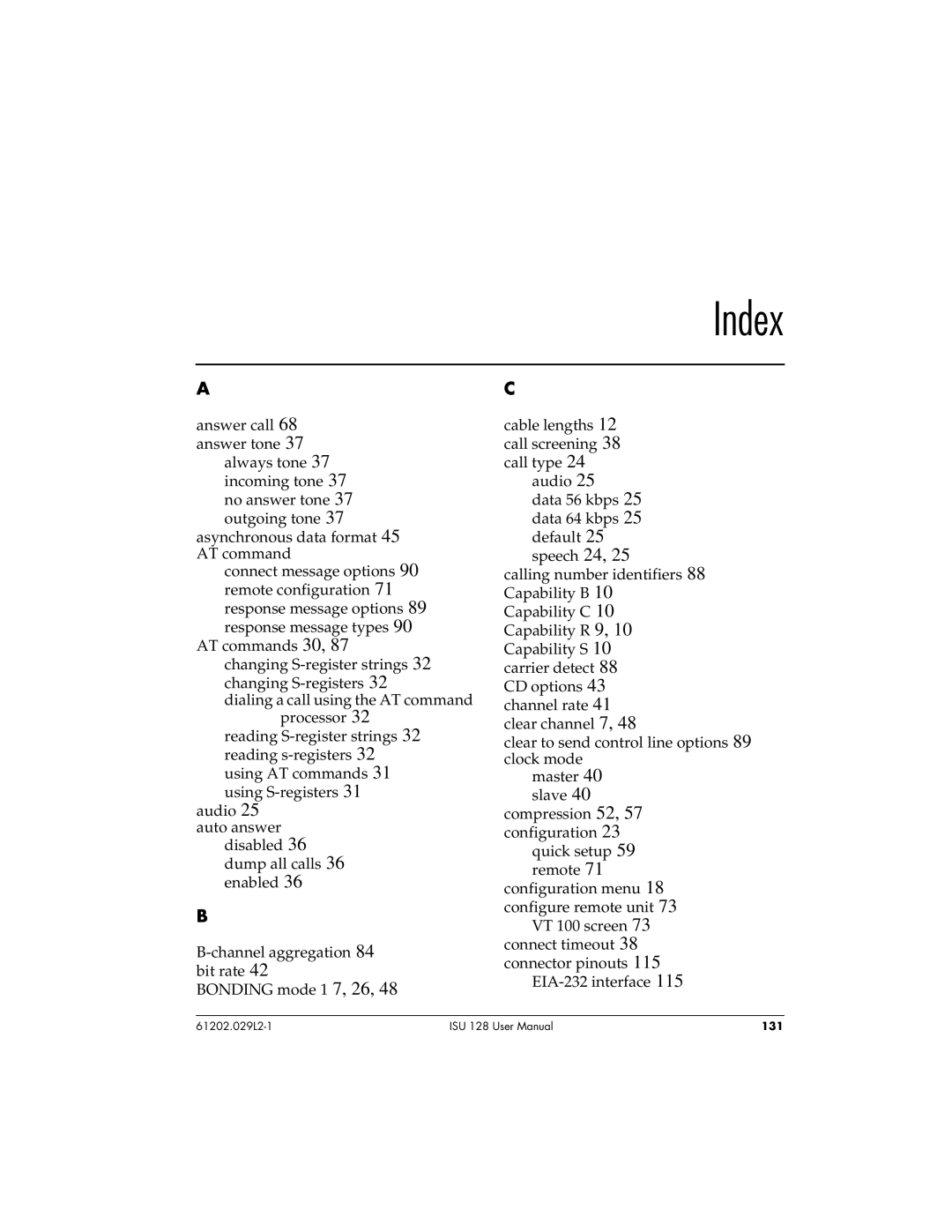 ADTRAN ISU 128 user manual Index 