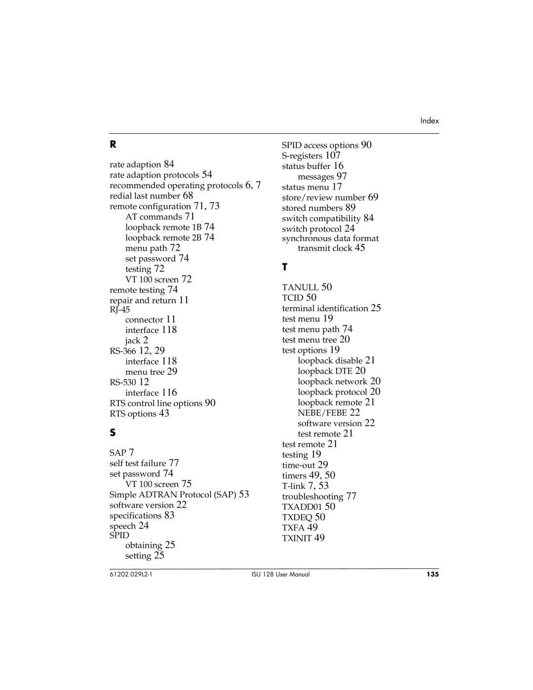 ADTRAN ISU 128 user manual Tanull 50 Tcid 