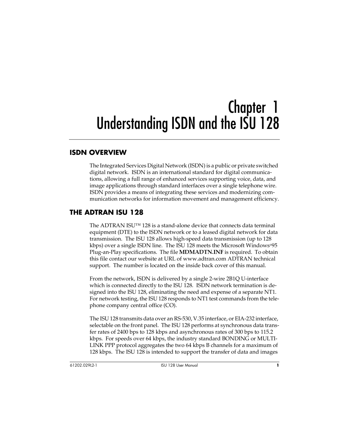 ADTRAN ISU 128 user manual Isdn Overview, Adtran ISU 