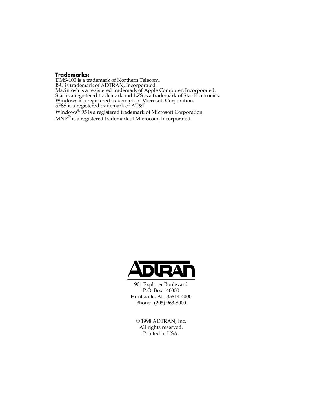 ADTRAN ISU 128 user manual Trademarks 