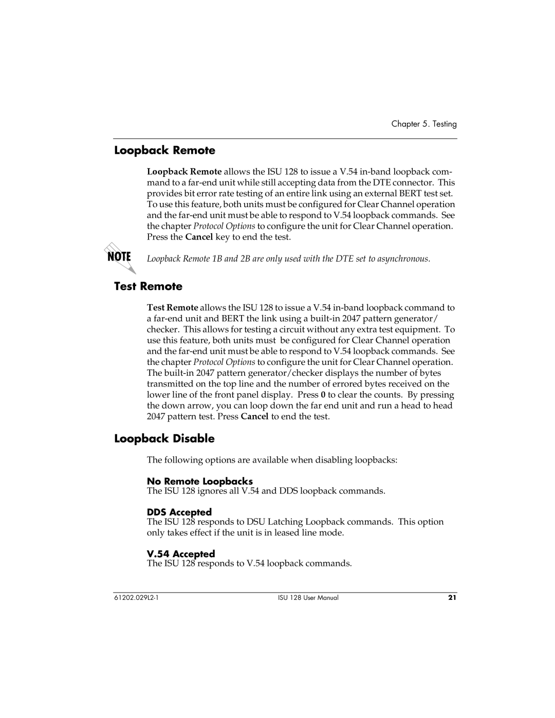 ADTRAN ISU 128 user manual Loopback Remote, Test Remote, Loopback Disable 