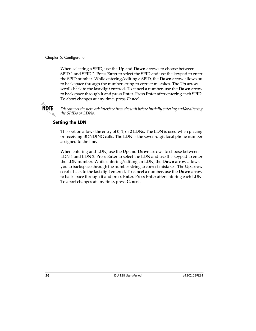 ADTRAN ISU 128 user manual Setting the LDN 