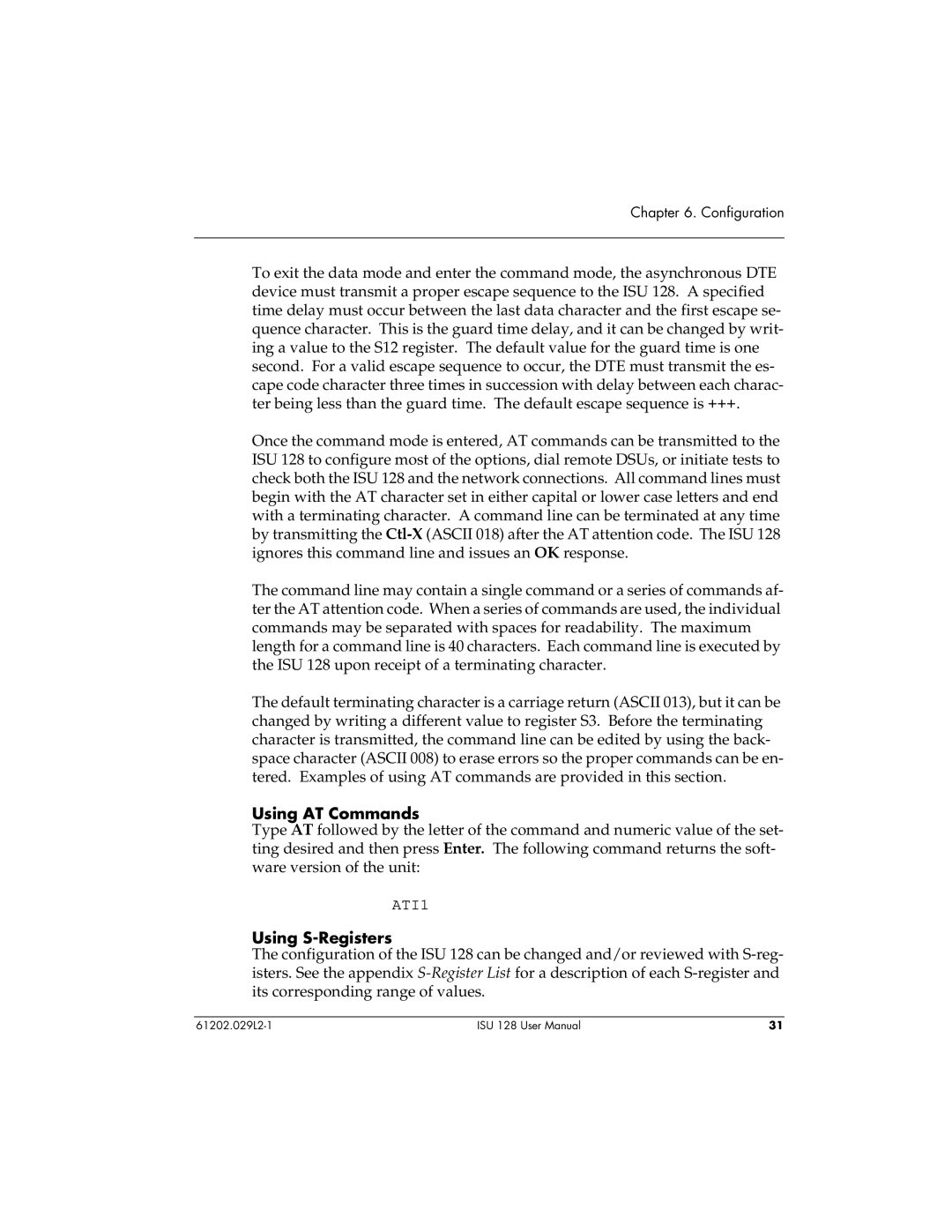 ADTRAN ISU 128 user manual Using AT Commands, Using S-Registers 