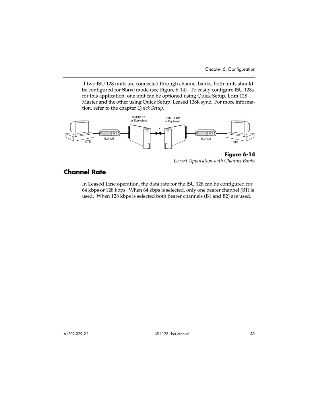 ADTRAN ISU 128 user manual Channel Rate, Leased Application with Channel Banks 