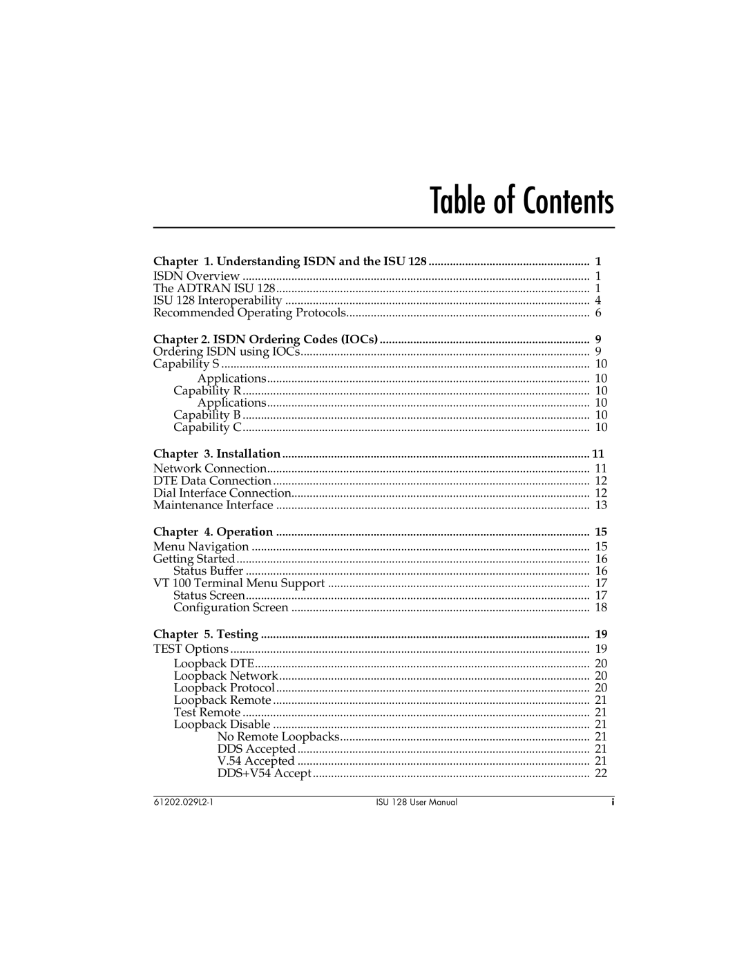 ADTRAN ISU 128 user manual Table of Contents 