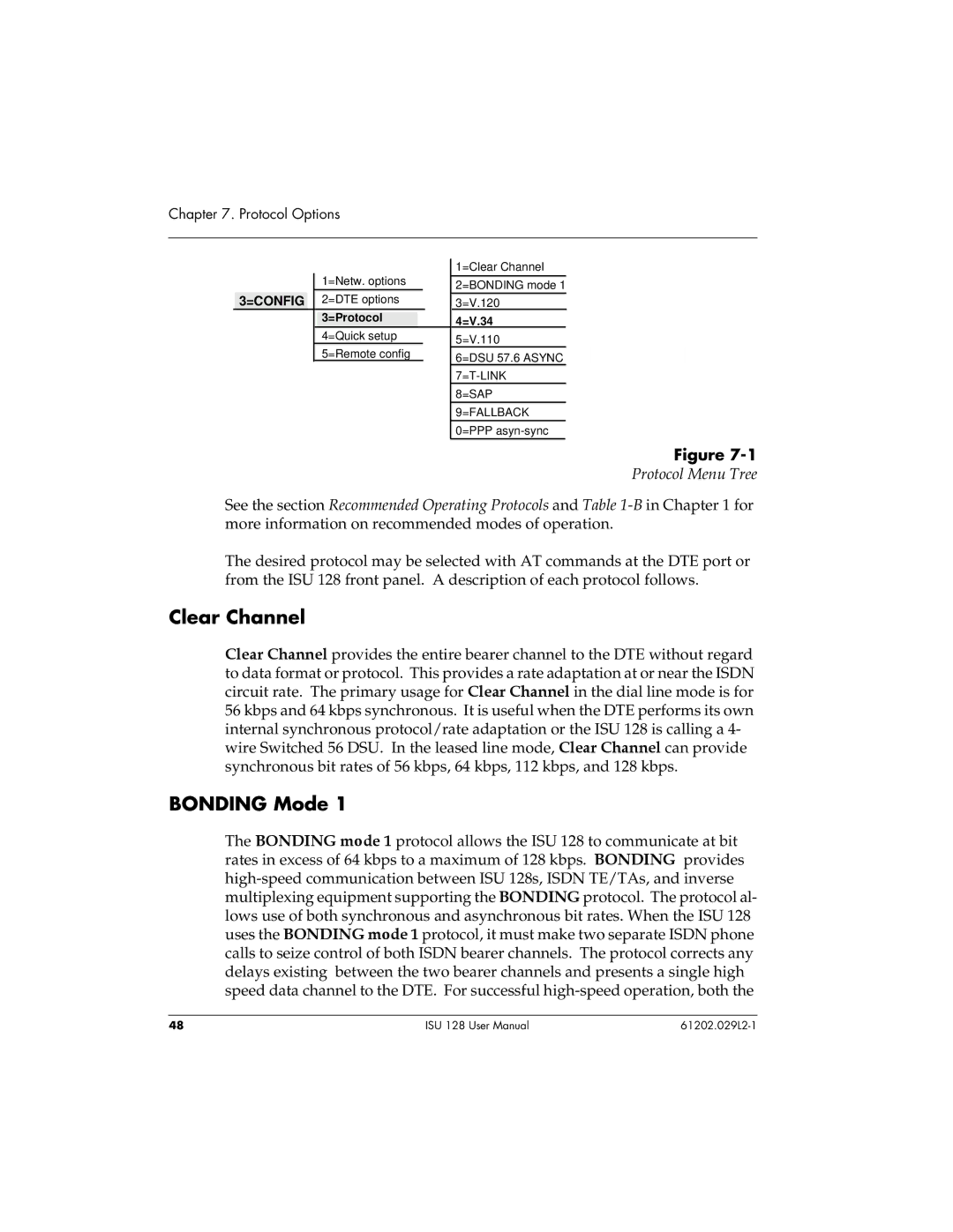 ADTRAN ISU 128 user manual Clear Channel, Bonding Mode 