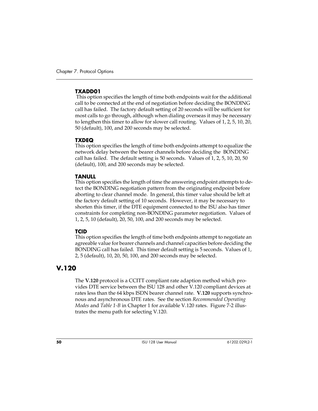 ADTRAN ISU 128 user manual 120, TXADD01, Txdeq, Tanull, Tcid 