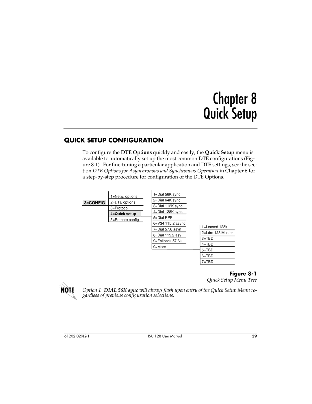 ADTRAN ISU 128 user manual Chapter Quick Setup, Quick Setup Configuration 