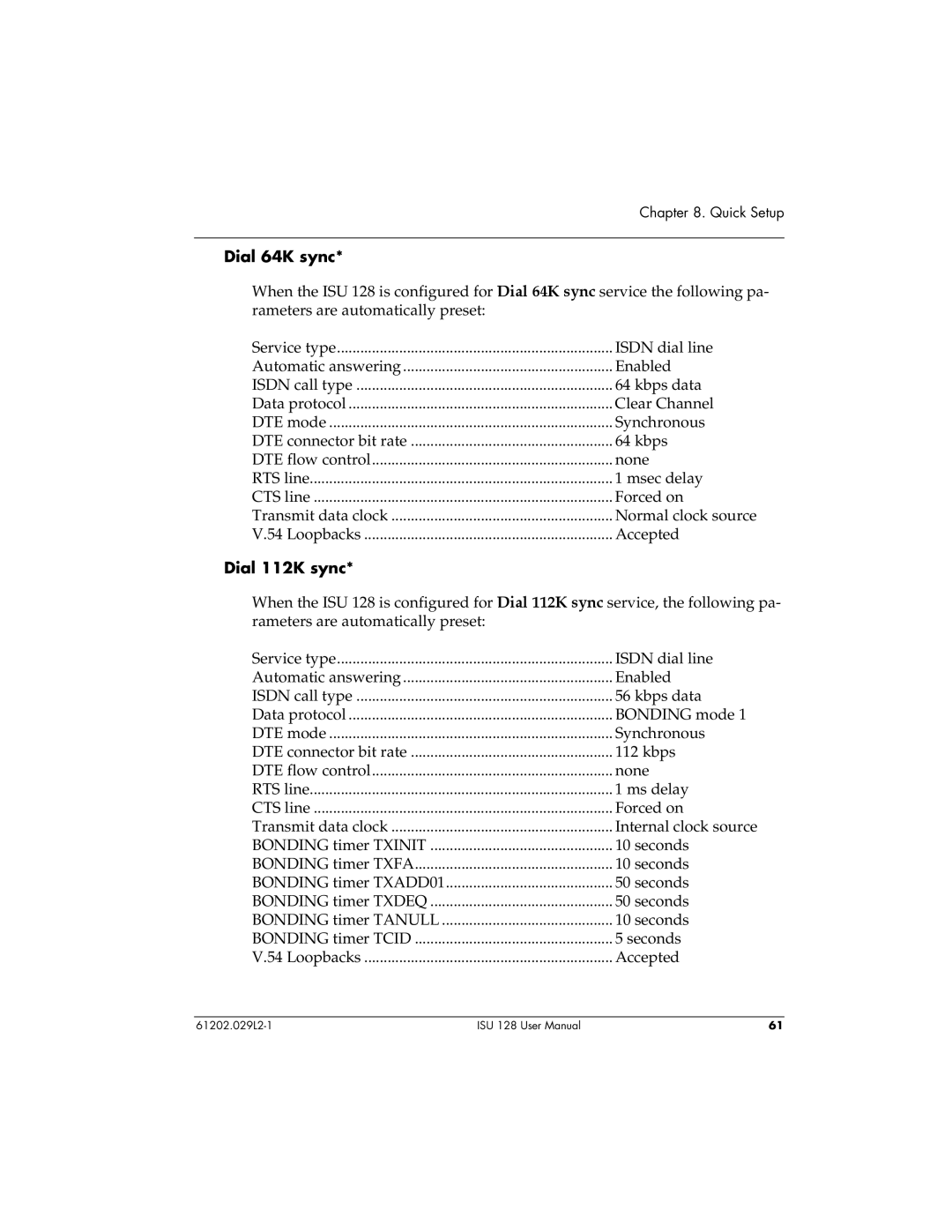 ADTRAN ISU 128 user manual Dial 64K sync, Dial 112K sync 