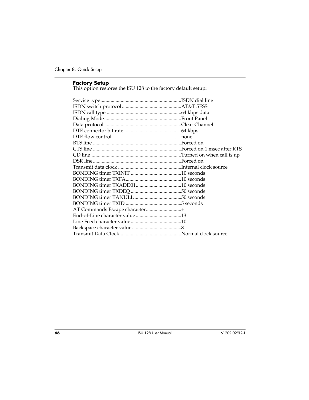 ADTRAN ISU 128 user manual Factory Setup, AT&T 5ESS 