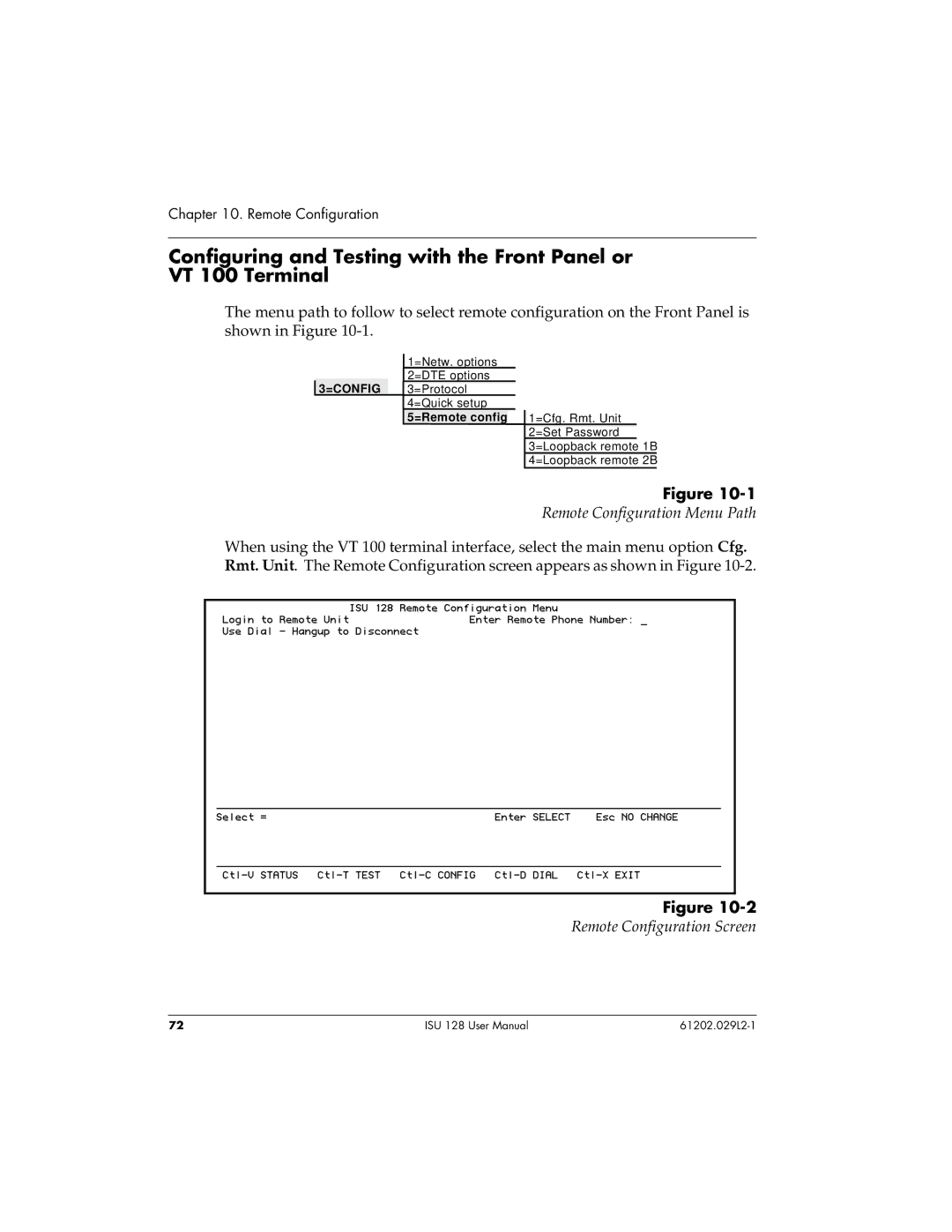 ADTRAN ISU 128 user manual Remote Configuration Menu Path, Remote Configuration Screen 