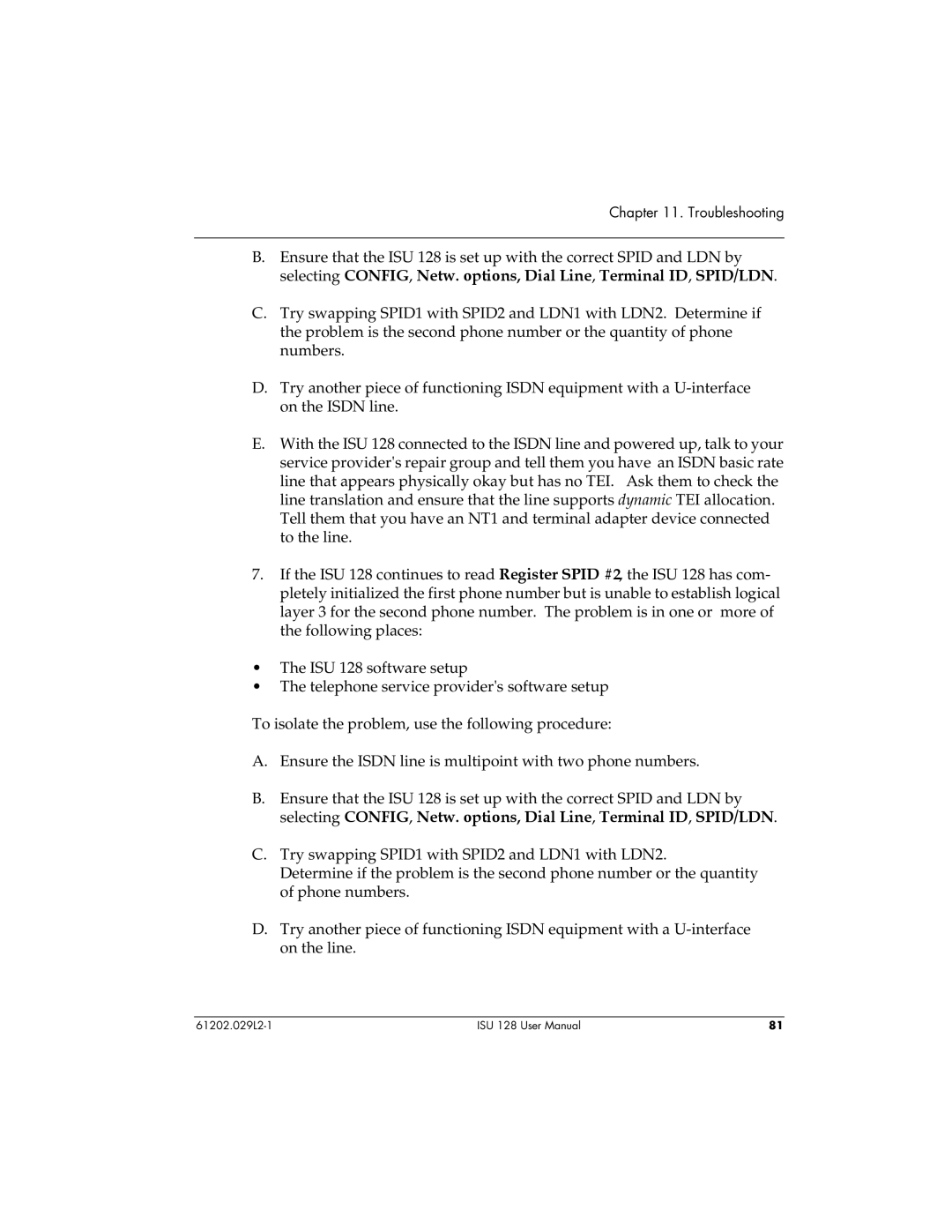 ADTRAN ISU 128 user manual Troubleshooting 