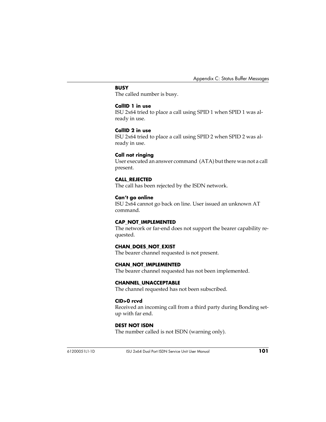 ADTRAN ISU 2X64 user manual Called number is busy 