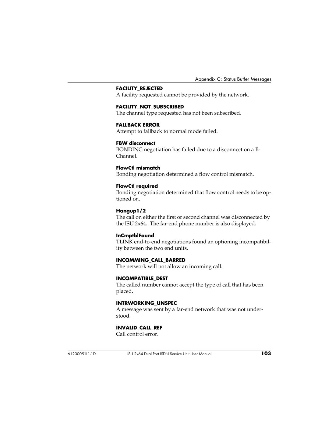 ADTRAN ISU 2X64 user manual Facility requested cannot be provided by the network 