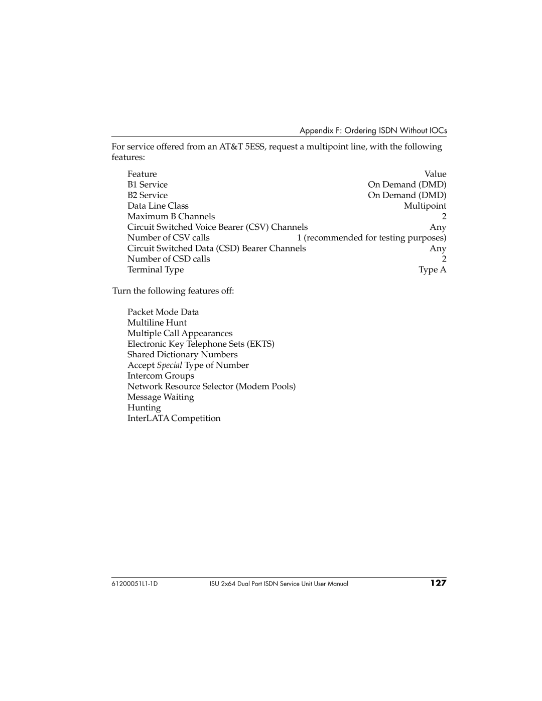 ADTRAN ISU 2X64 user manual 127 