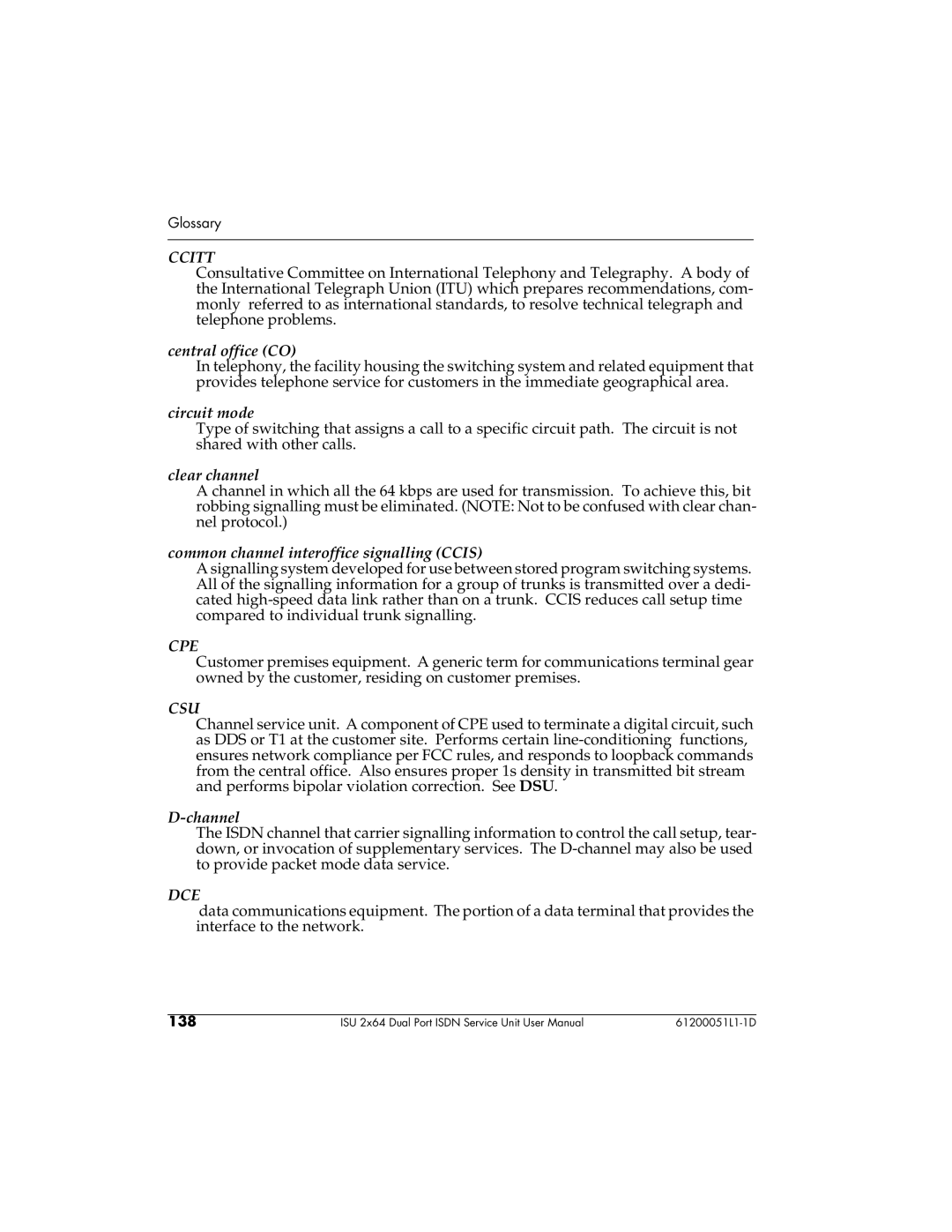 ADTRAN ISU 2X64 user manual Ccitt 